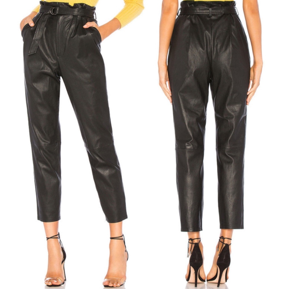 Faux Leather Belted Paper Bag Pants
